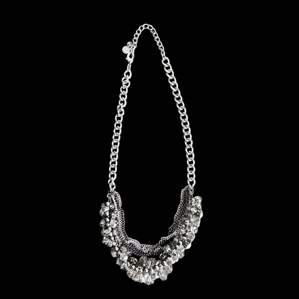 Lia Sophia Statement Necklace Silver Tone Multi Strand Layered Faceted Bead Y2K